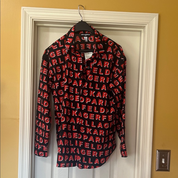 Karl Lagerfeld Black and Red Logo Shirt - Picture 1 of 9
